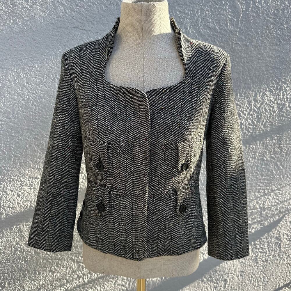 Cache brand women's tweed chevron keyhole neck jacket Sz 4